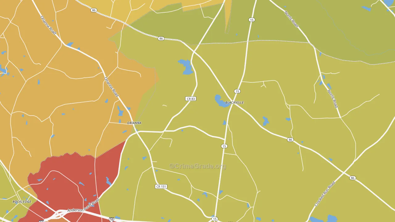 Orianna, GA Map of Burglary Rates