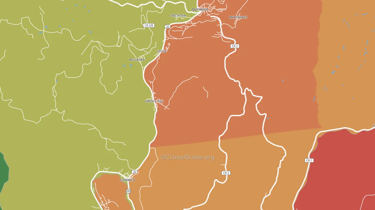 Orient Hill, WV Map of Burglary Rates