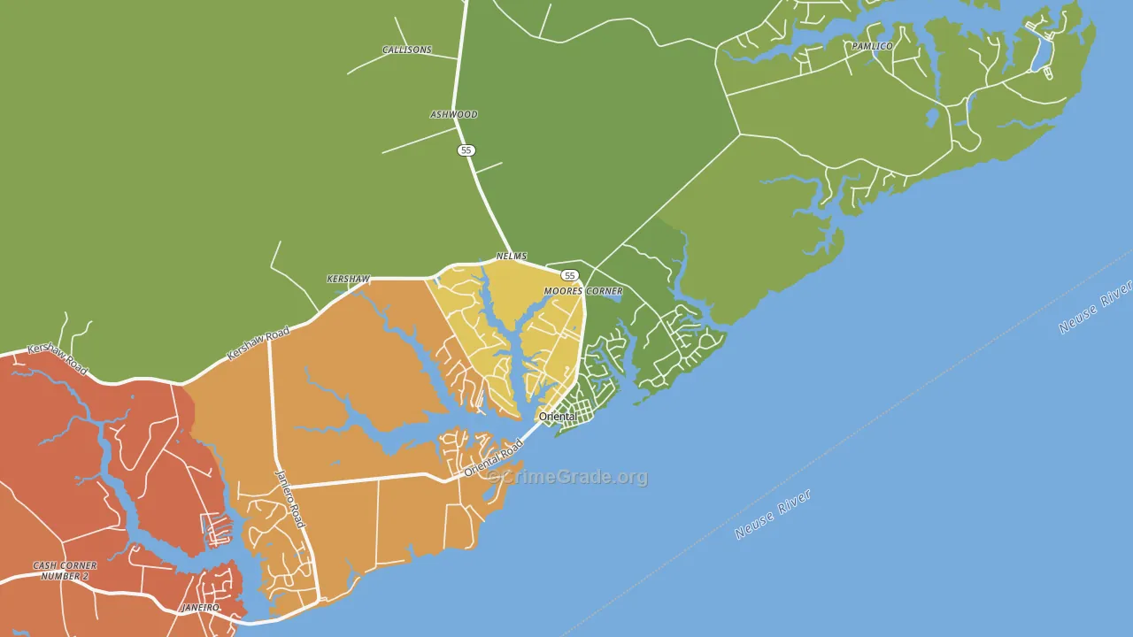 Oriental, NC Map of Burglary Rates