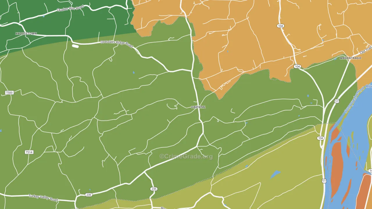 Oriental, PA Map of Burglary Rates