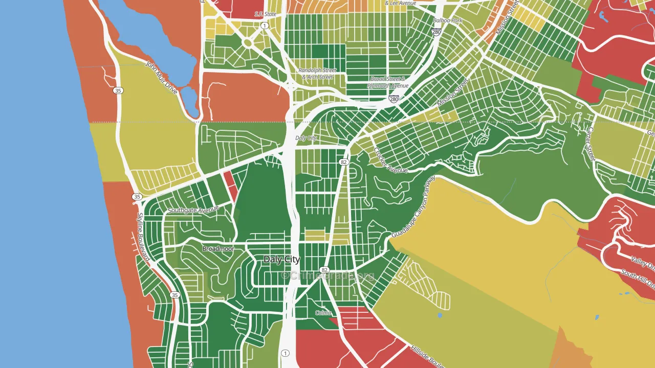 Original Daly City, Daly City, CA Map of Burglary Rates