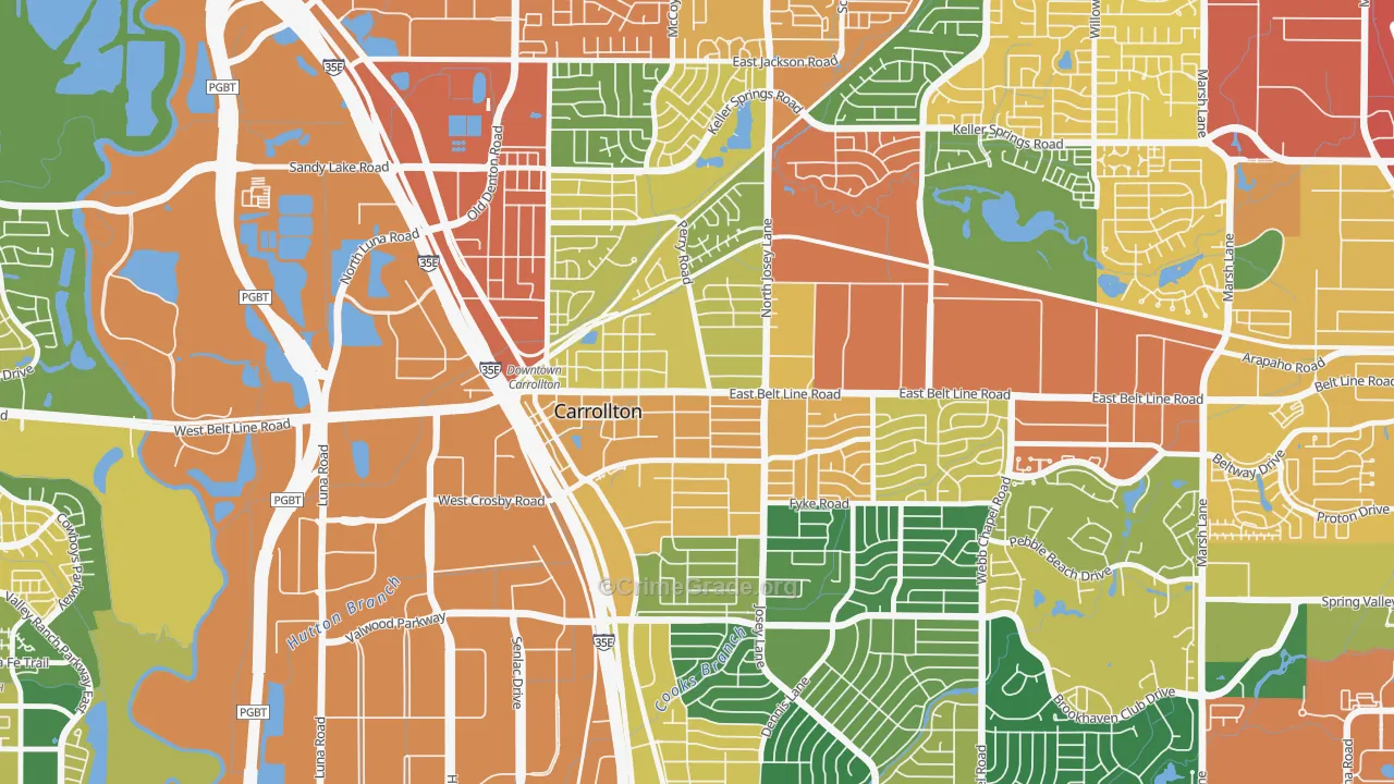 Original Town, Carrollton, TX Map of Burglary Rates