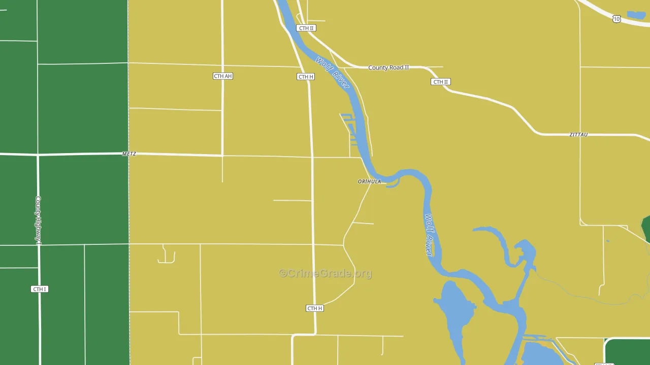 Orihula, WI Map of Burglary Rates