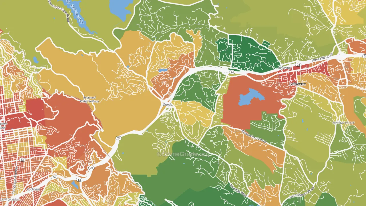 Orinda, CA Map of Burglary Rates