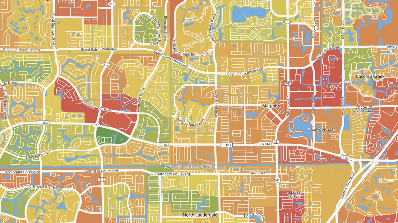 Oriole Margate Golf Course, Margate, FL Map of Burglary Rates