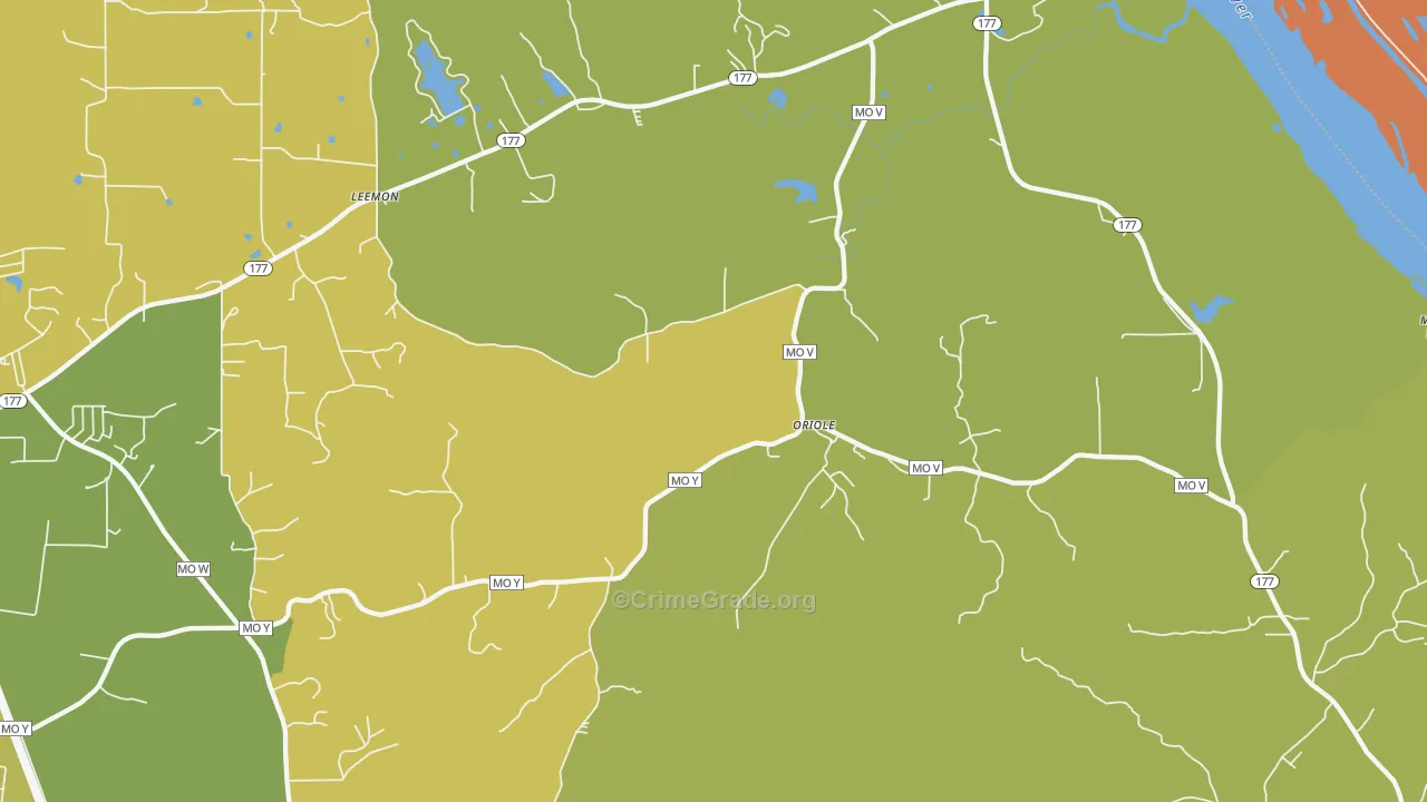 Oriole, MO Map of Burglary Rates