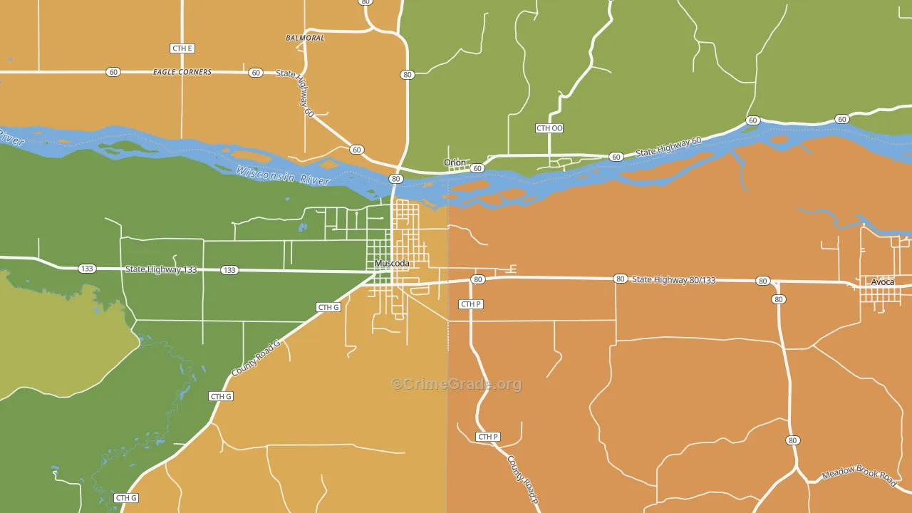 Orion, WI Map of Burglary Rates