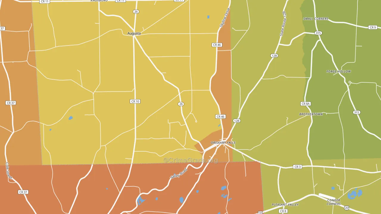 Oriskany Falls, NY Map of Burglary Rates