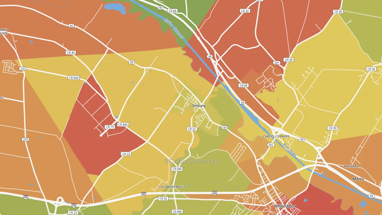 Oriskany, NY Map of Burglary Rates