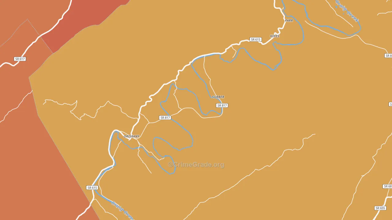 Oriskany, VA Map of Burglary Rates