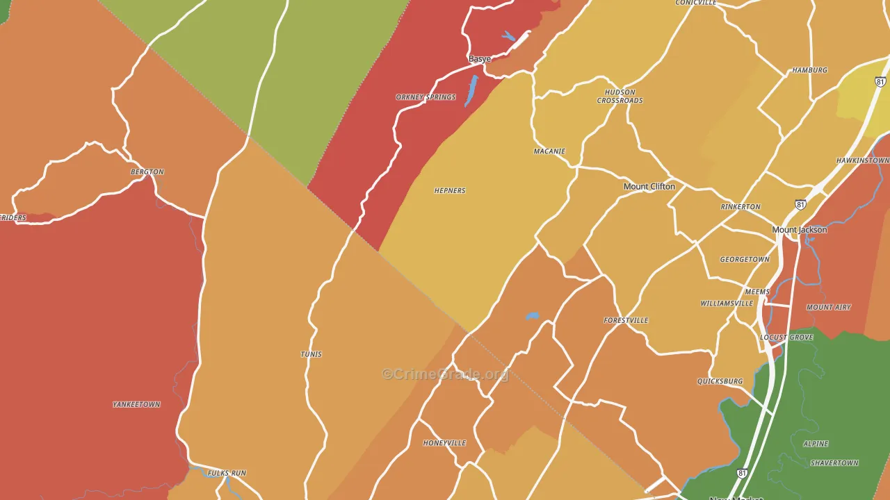 Orkney Springs, VA Map of Burglary Rates