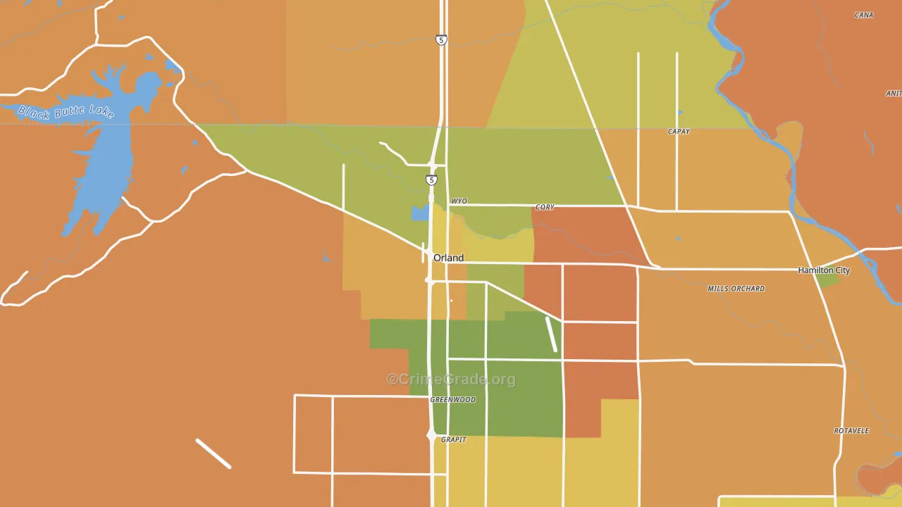 Orland, CA Map of Burglary Rates