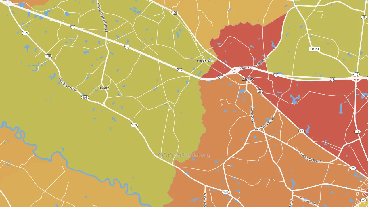 Orland, GA Map of Burglary Rates