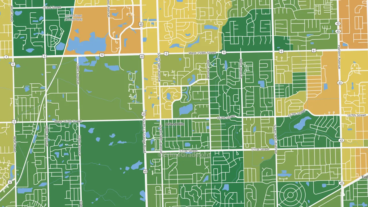 Orland Hills, IL Map of Burglary Rates