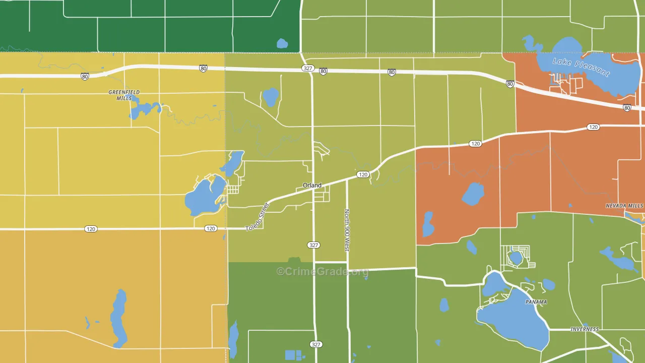 Orland, IN Map of Burglary Rates