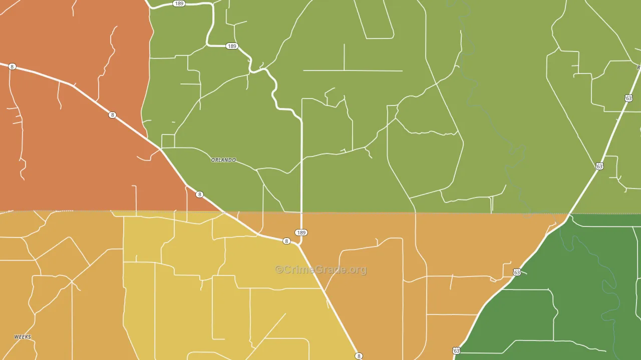 Orlando, AR Map of Burglary Rates