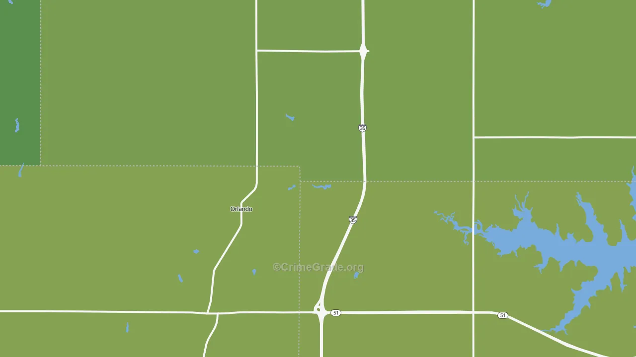 Orlando, OK Map of Burglary Rates