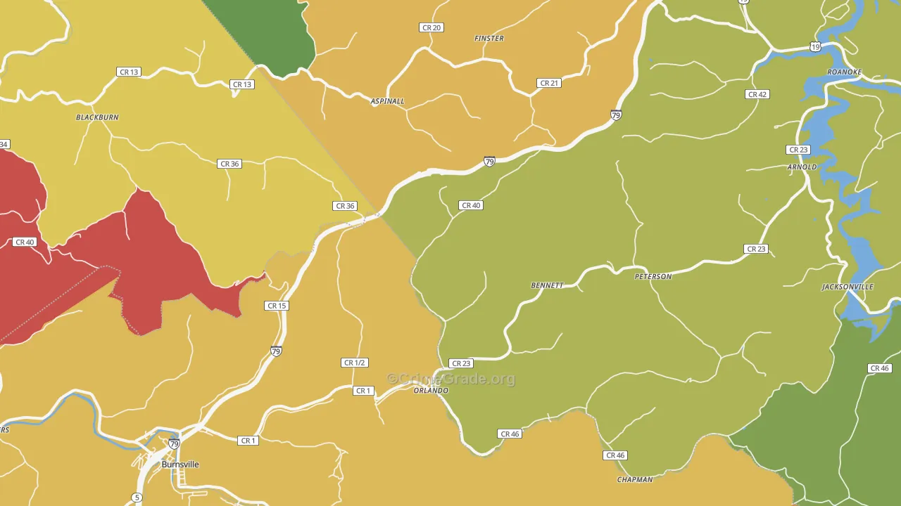Orlando, WV Map of Burglary Rates