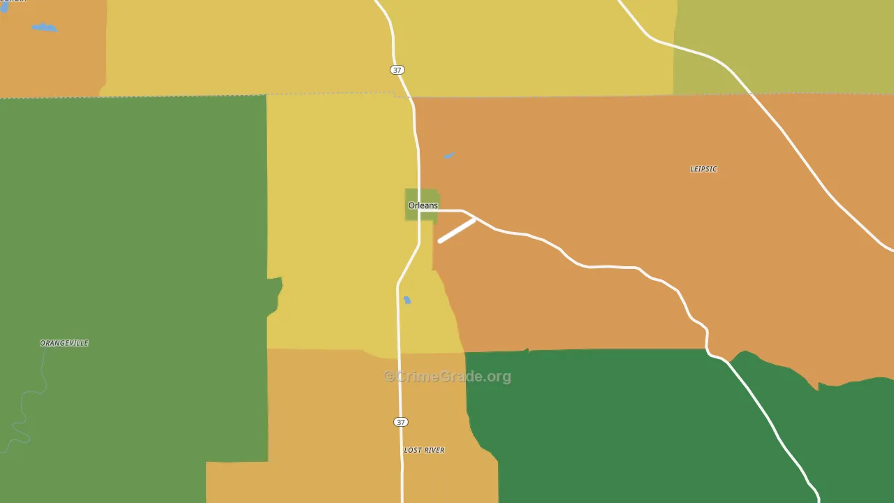 Orleans, IN Map of Burglary Rates