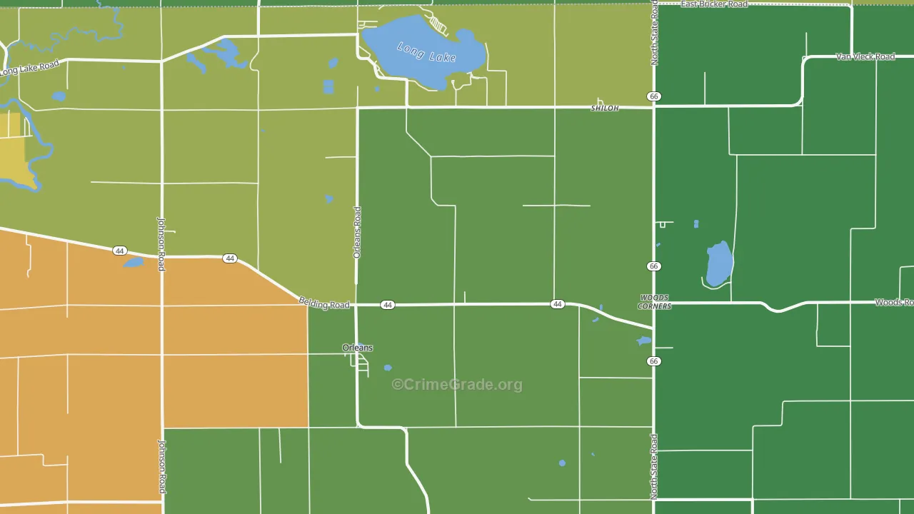 Orleans, MI Map of Burglary Rates