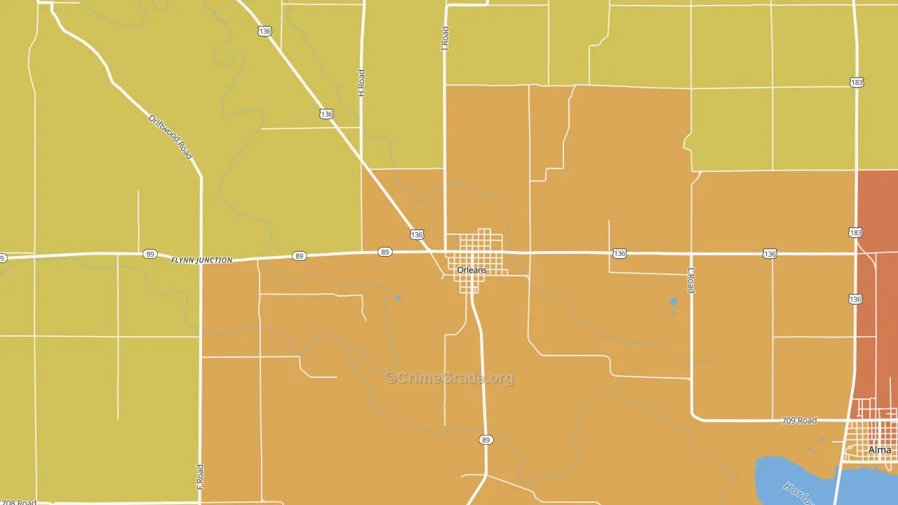 Orleans, NE Map of Burglary Rates