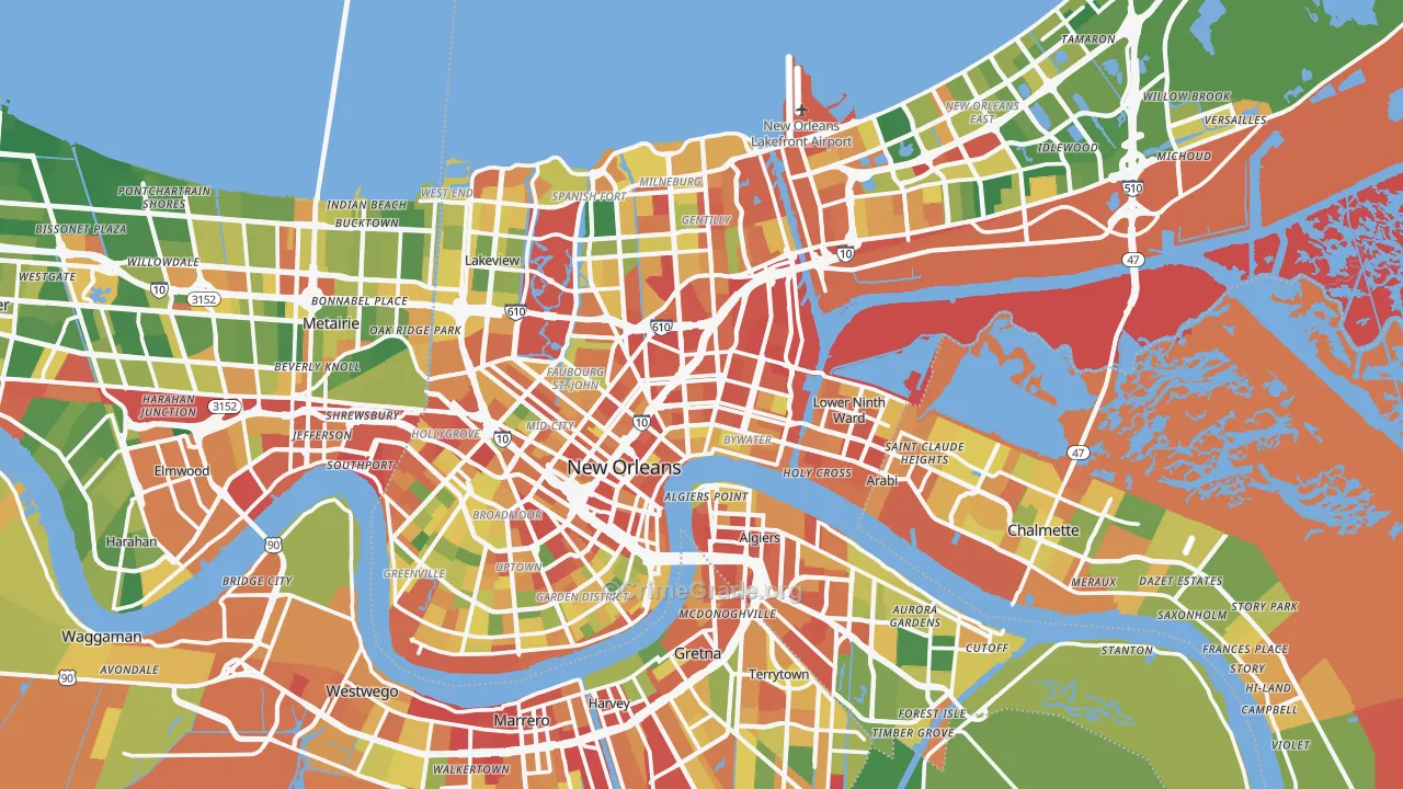 Orleans Parish, LA Map of Burglary Rates