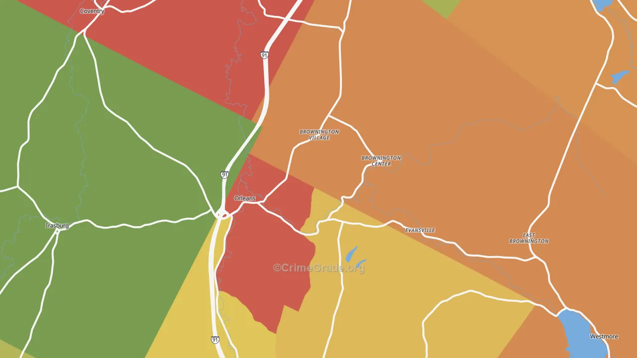 Orleans, VT Map of Burglary Rates
