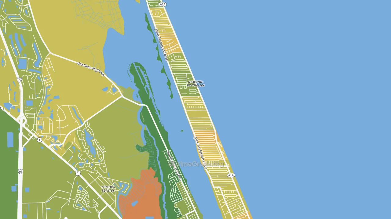 Ormond-by-the-Sea, FL Map of Burglary Rates