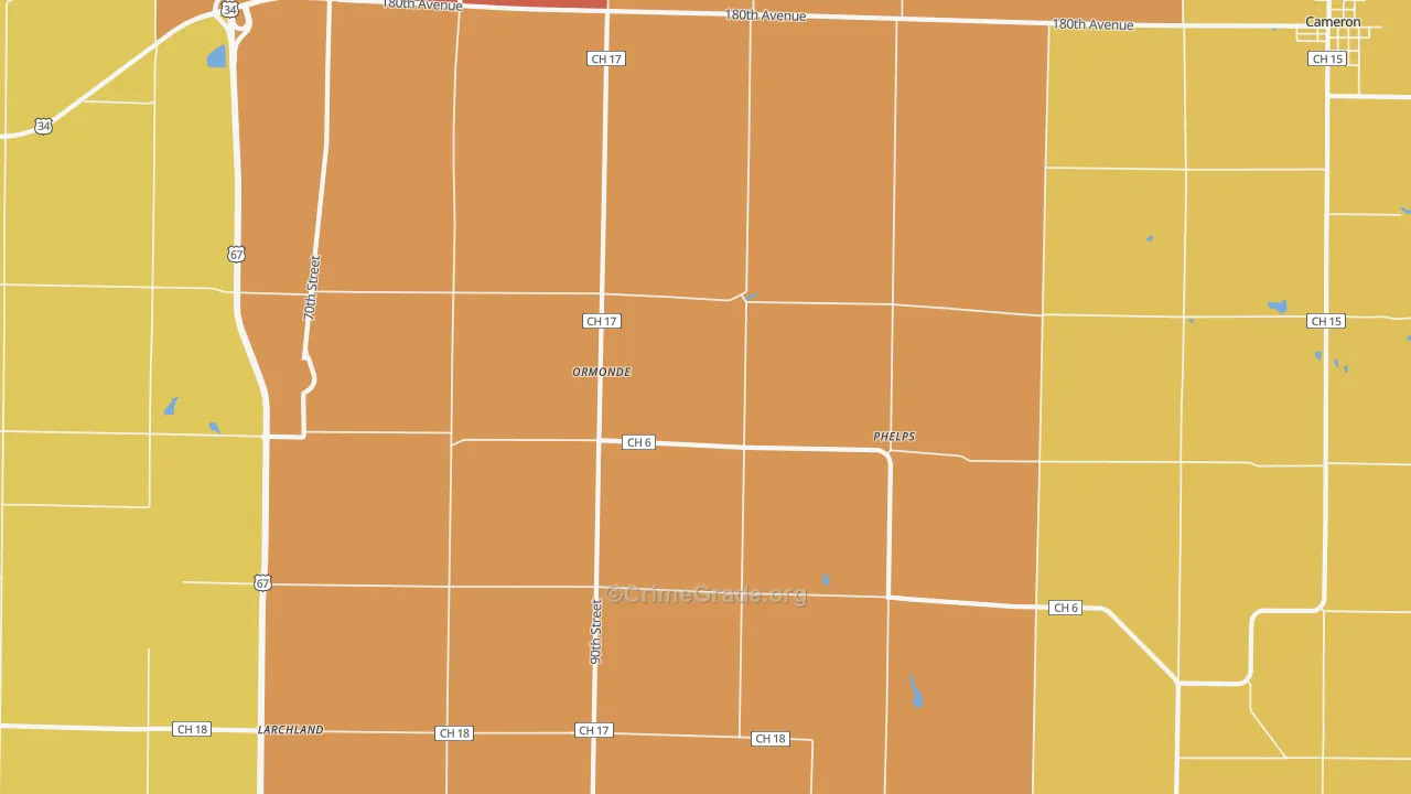 Ormonde, IL Map of Burglary Rates