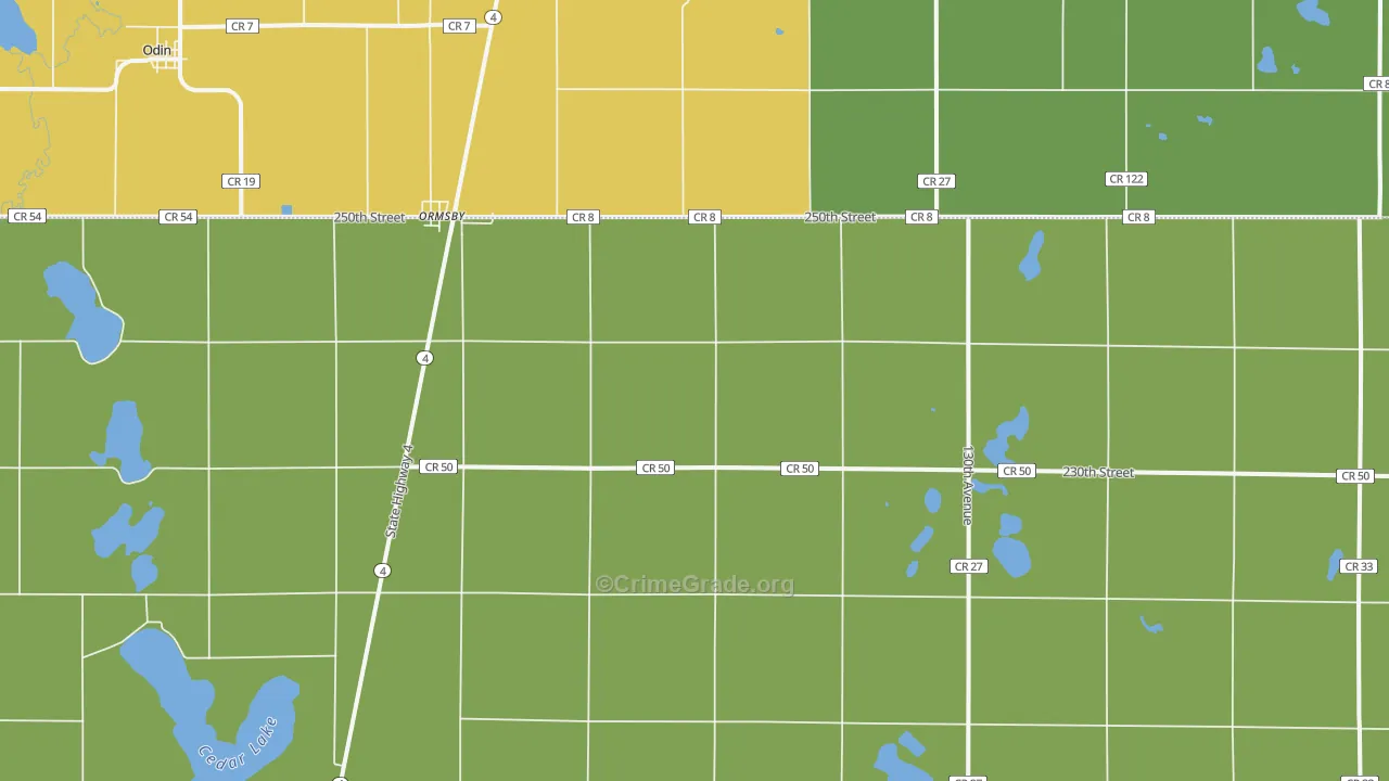 Ormsby, MN Map of Burglary Rates