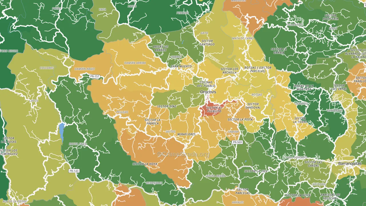 Orocovis Municipio, PR Map of Burglary Rates