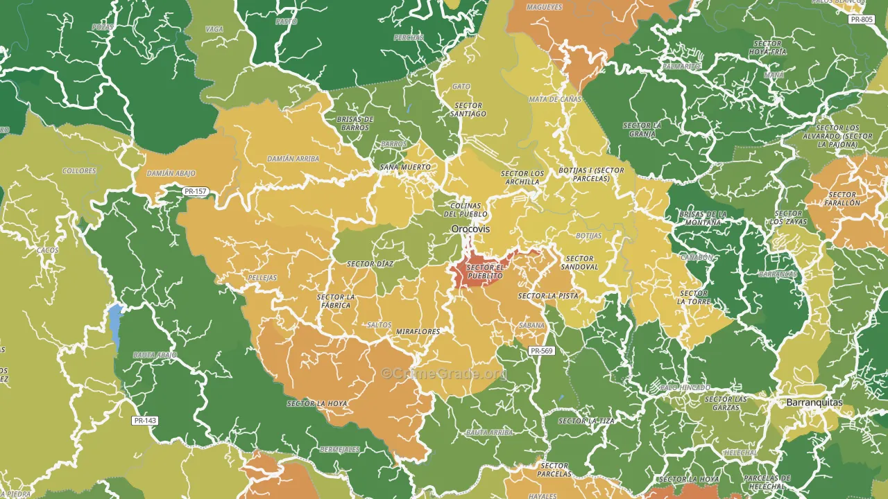 Orocovis, PR Map of Burglary Rates
