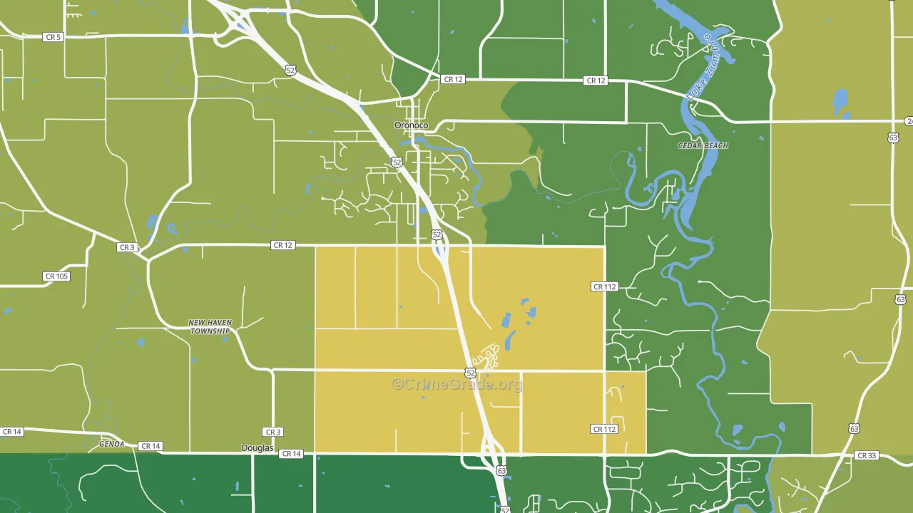 Oronoco, MN Map of Burglary Rates