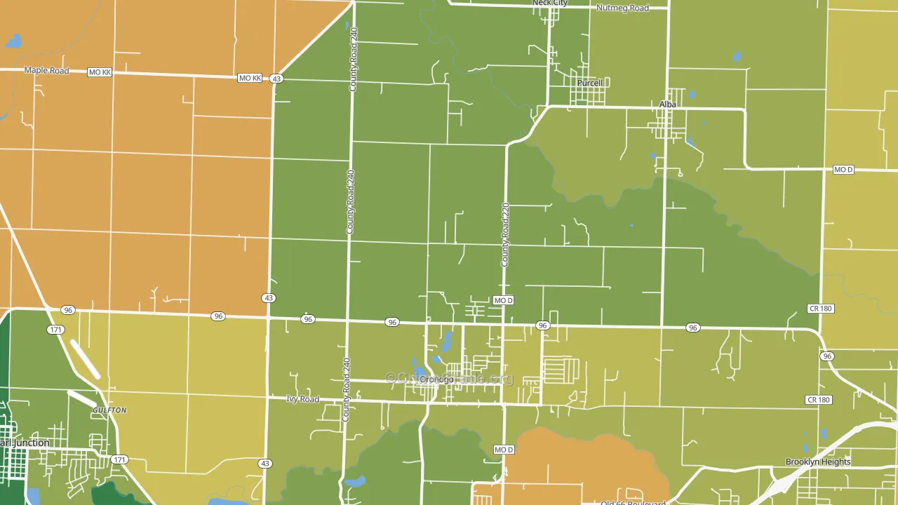 Oronogo, MO Map of Burglary Rates