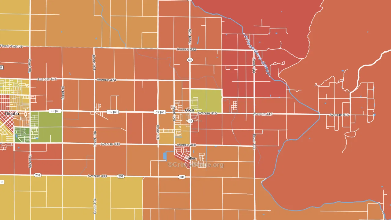 Orosi, CA Map of Burglary Rates
