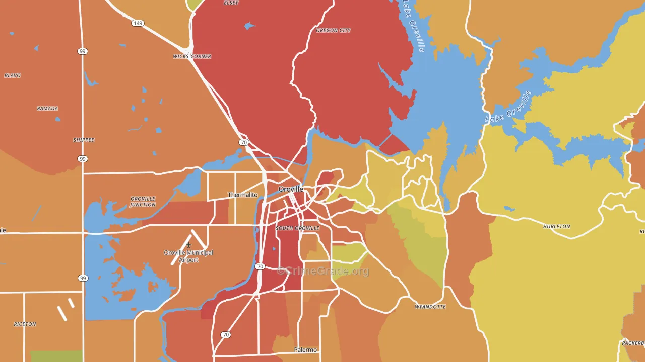 Oroville, CA Map of Burglary Rates