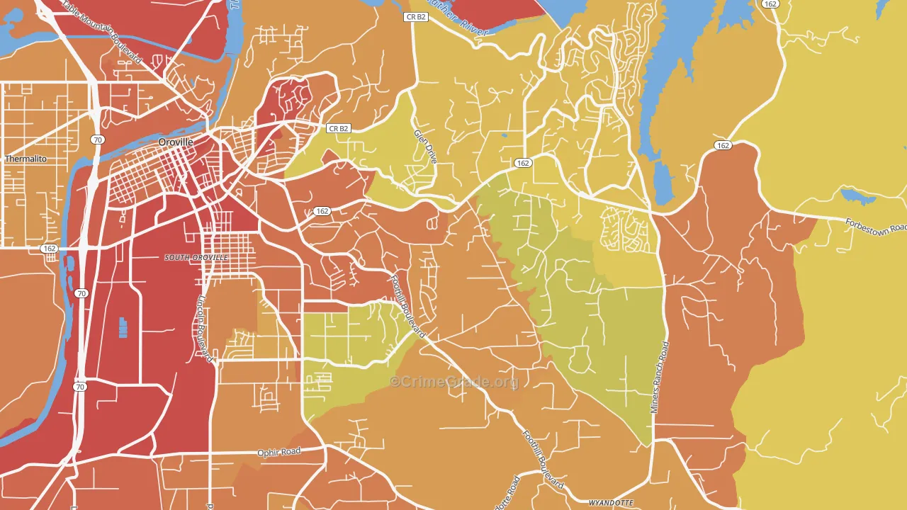 Oroville East, CA Map of Burglary Rates