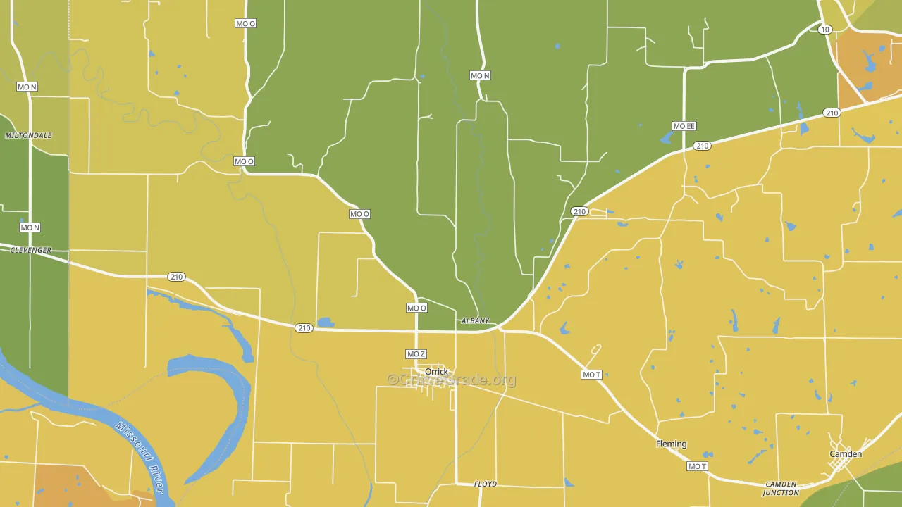 Orrick, MO Map of Burglary Rates