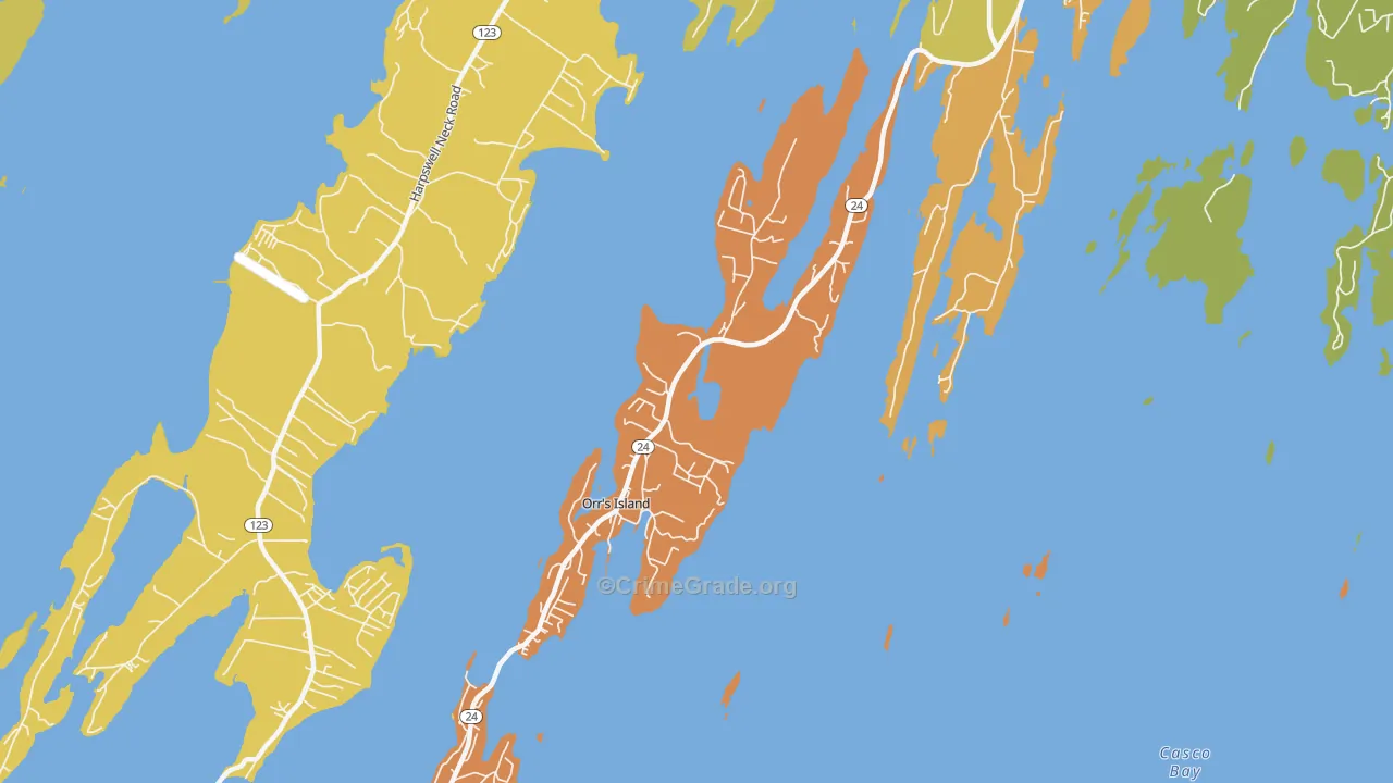 Orrs Island, ME Map of Burglary Rates