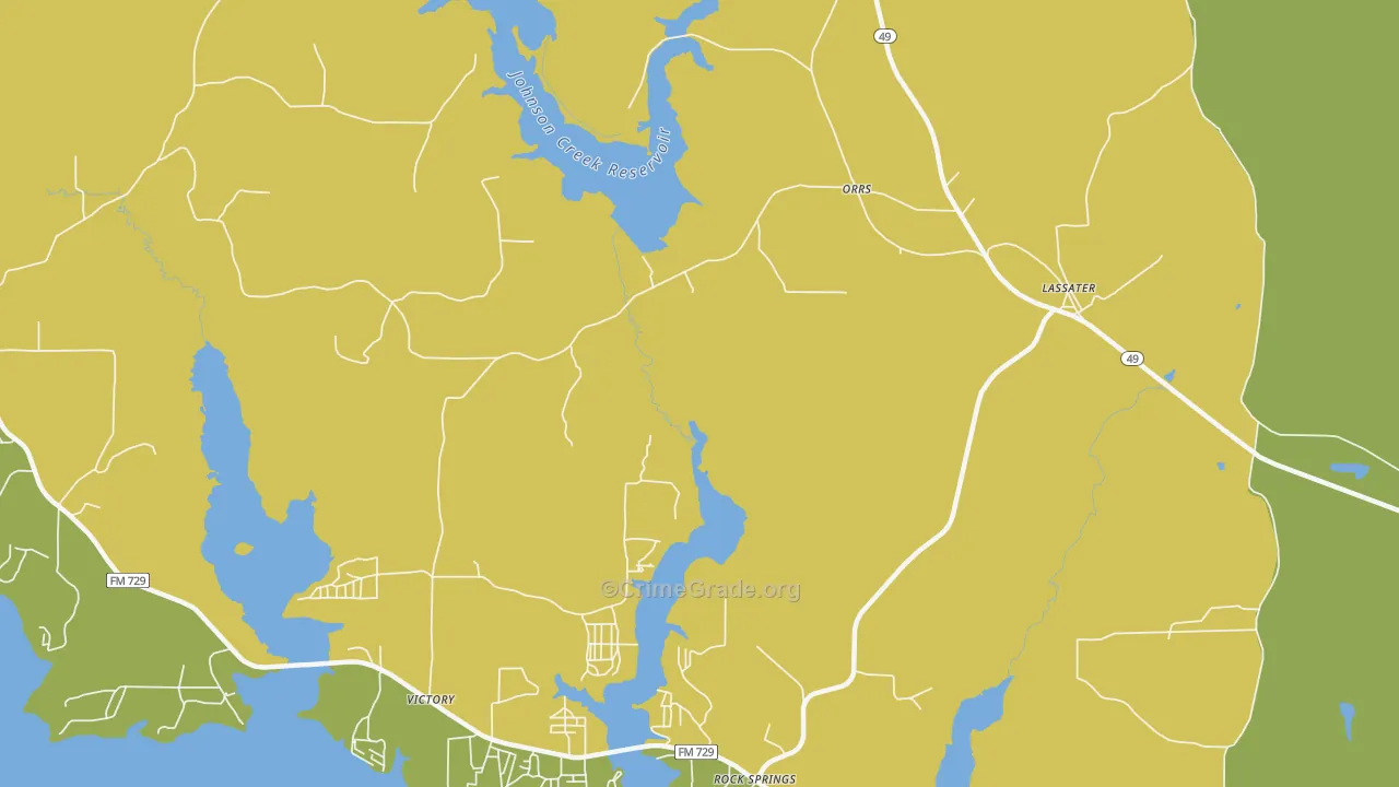Orrs, TX Map of Burglary Rates