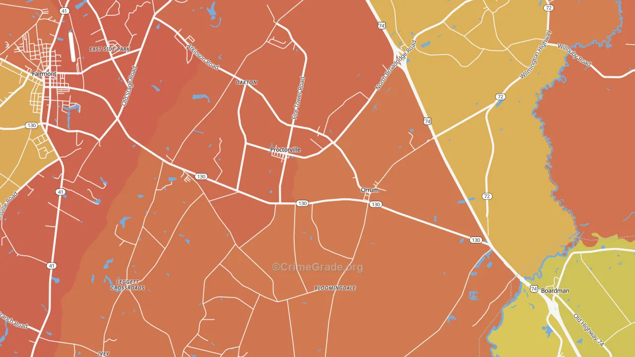 Orrum, NC Map of Burglary Rates