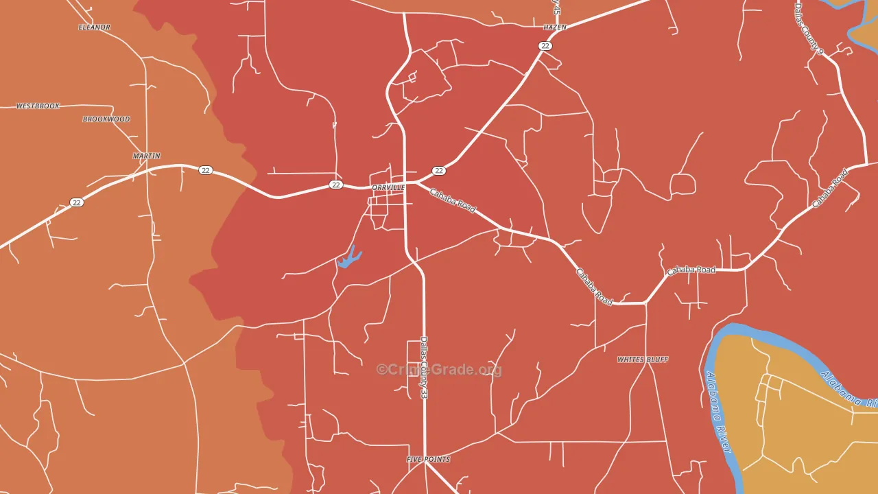 Orrville, AL Map of Burglary Rates