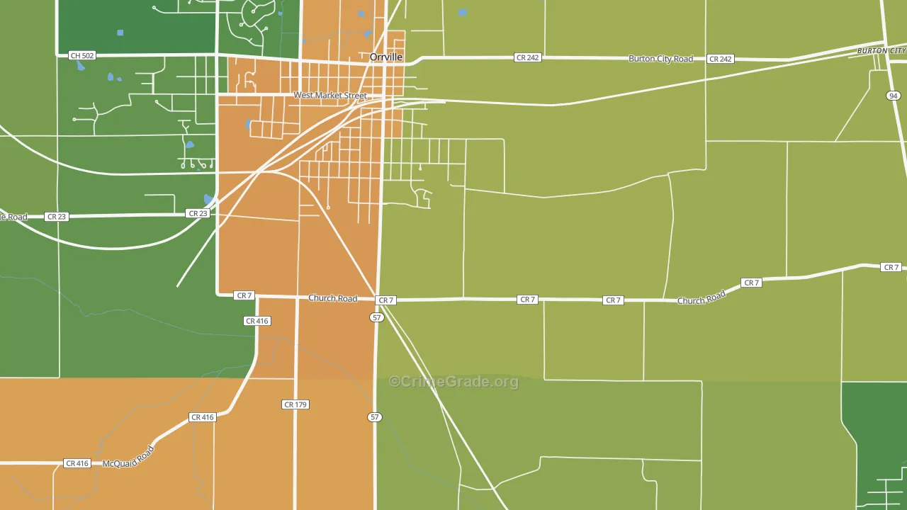 Orrville Junction, OH Map of Burglary Rates