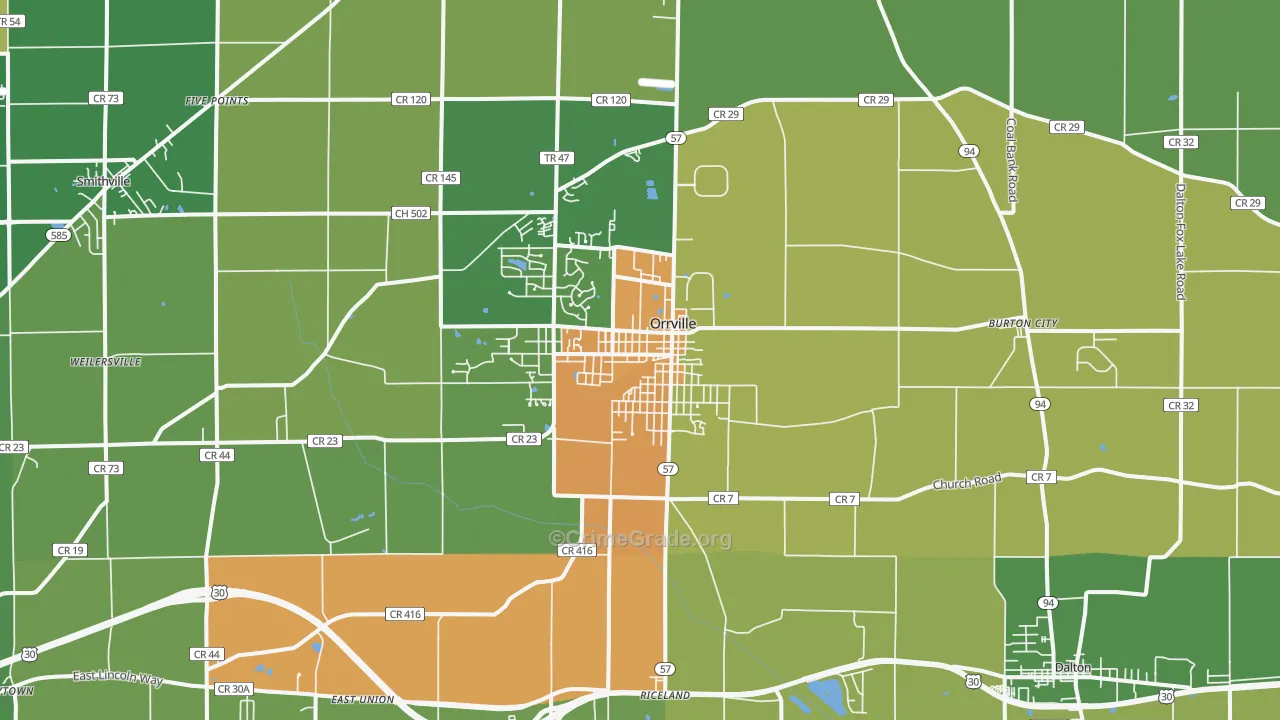 Orrville, OH Map of Burglary Rates