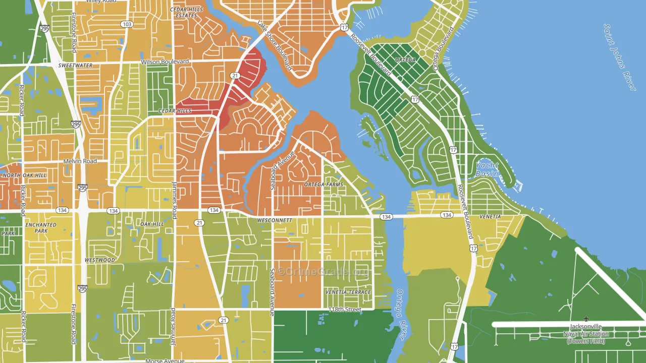 Ortega Farms, Jacksonville, FL Map of Burglary Rates