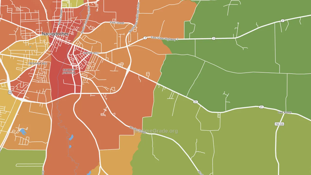 Orton Hill, TX Map of Burglary Rates