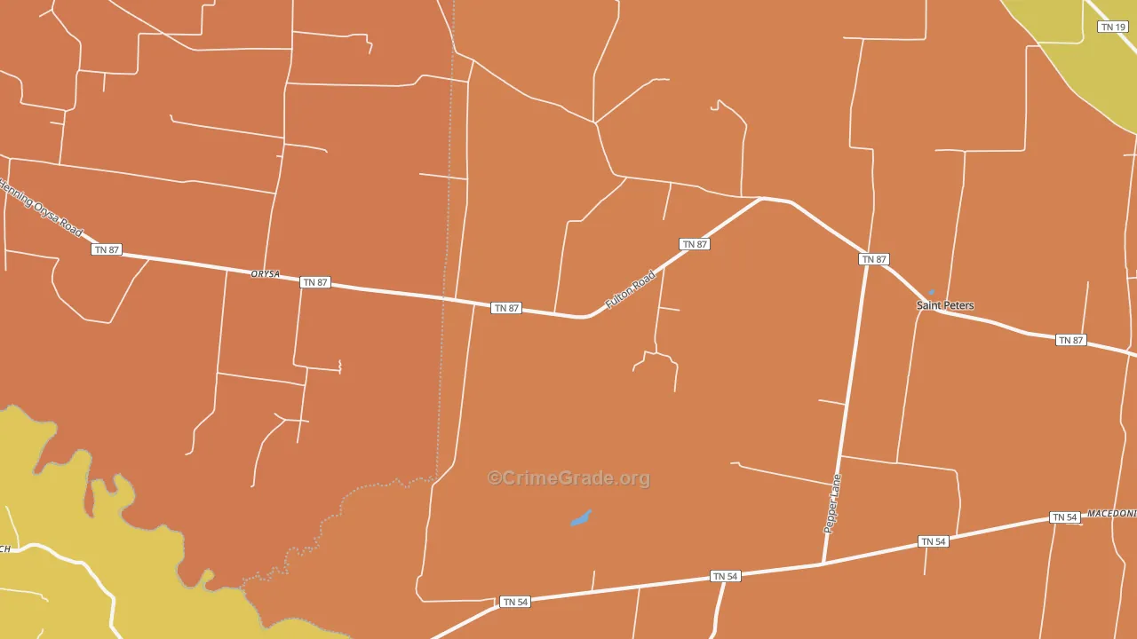 Orysa, TN Map of Burglary Rates