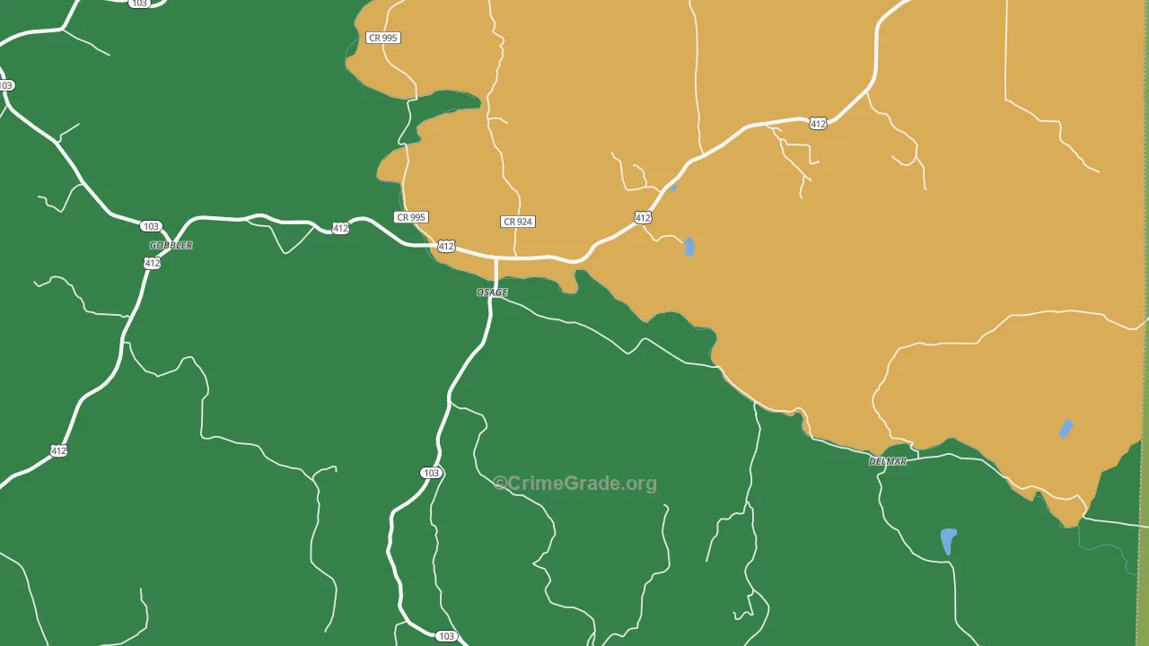 Osage, AR Map of Burglary Rates