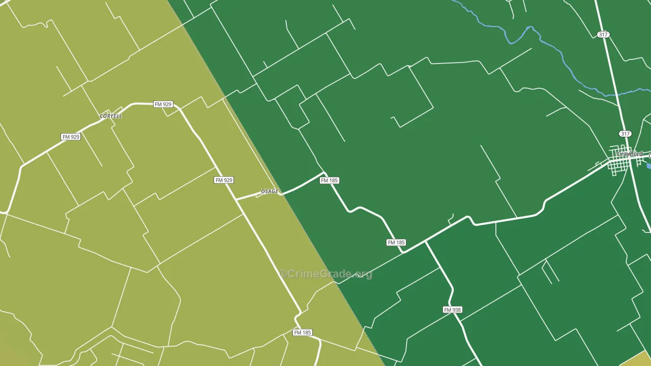 Osage, TX Map of Burglary Rates