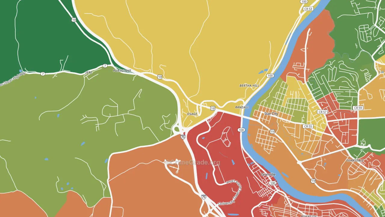 Osage, WV Map of Burglary Rates
